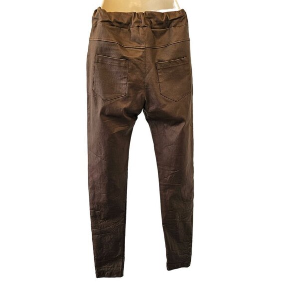 Venti6 Brown Crinkle Jogger Women XS Drawstring Pants Lurex Drawstring Close NWT - Picture 2 of 10